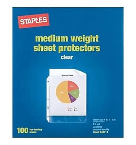 Staples Sheet Protectors, 8.5 x 11 – Top-Loading Clear Page Protectors, 3-Hole Punched, 2.4 Mil, 100-Pack