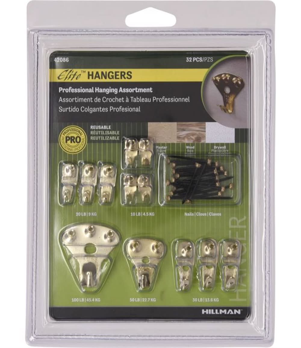 Hillman Brass-Plated Gold Professional Picture Hanging Set 10 Lb 2 Pk