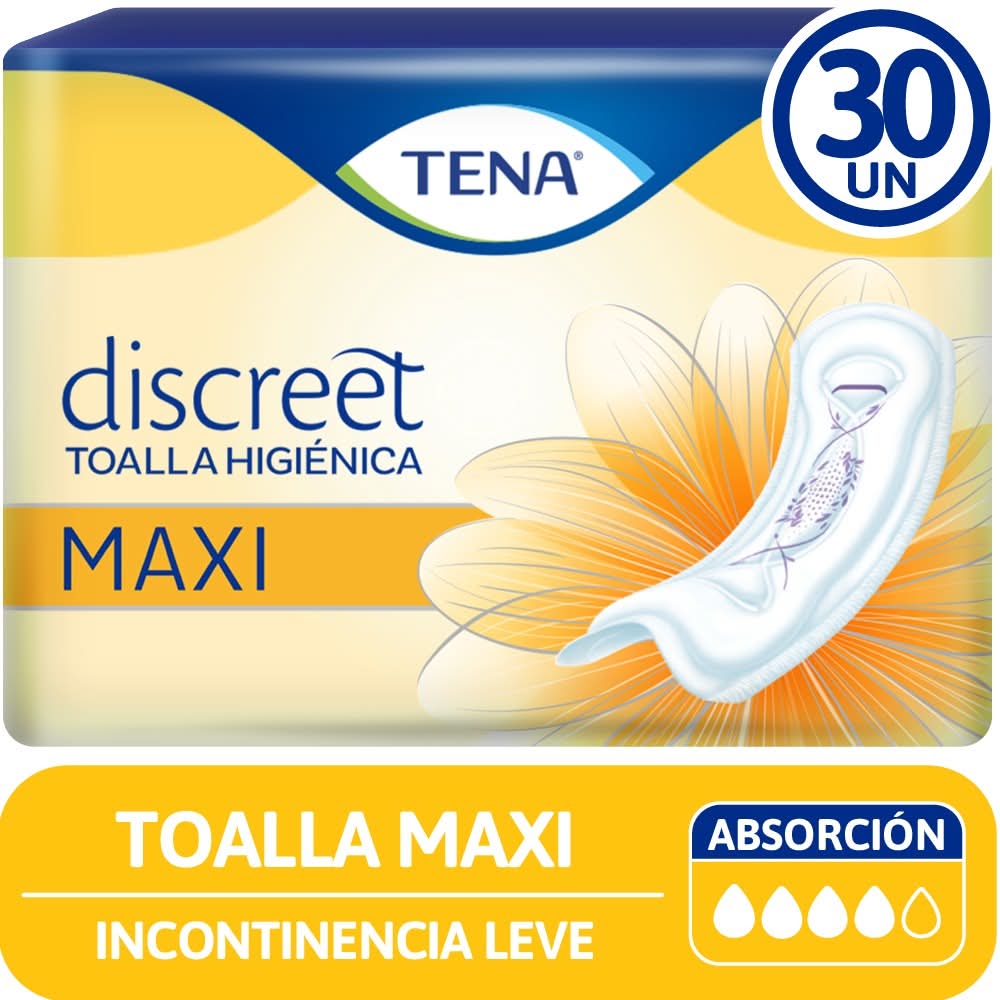 Tena · Discreet toallas higiénicas para incontinencia leve - 34cm x 9.2mm (30 un)