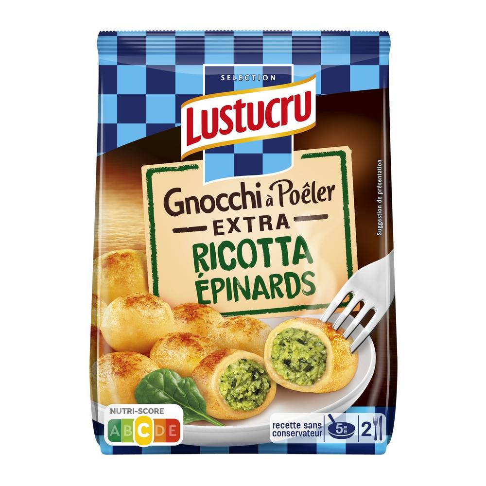 Pâtes Fraîches Gnocchi à Poêler Extra Ricotta Epinards LUSTUCRU - le paquet de 280g