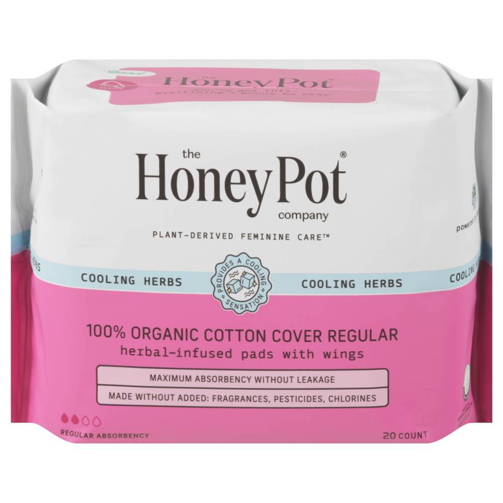 The Honey Pot 100% Organic Cotton Cover Regular Pads (20 ct)