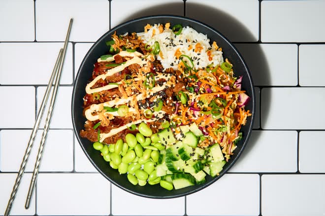 Sticky Pulled Beef Rice Bowl