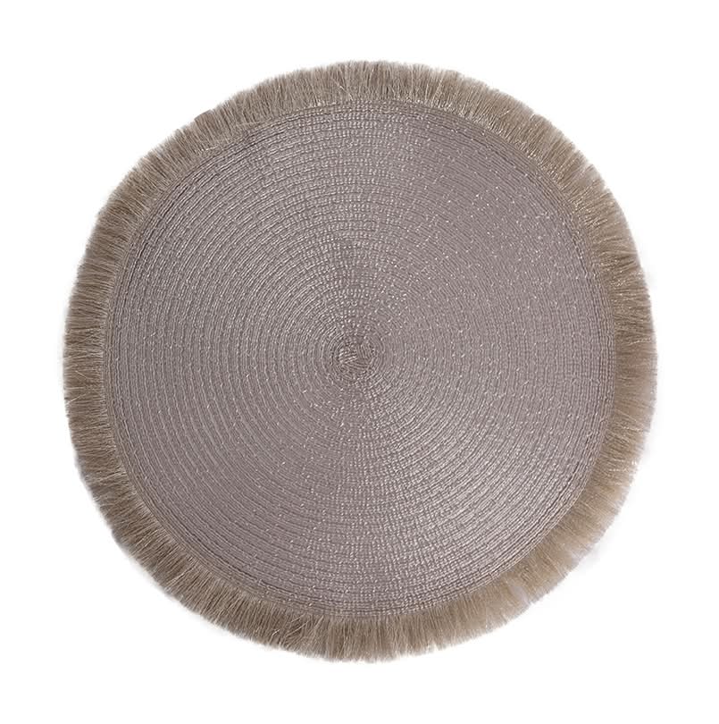 Mantel Individual Redondo Con Flequillos Textil Beige 38x38 cm