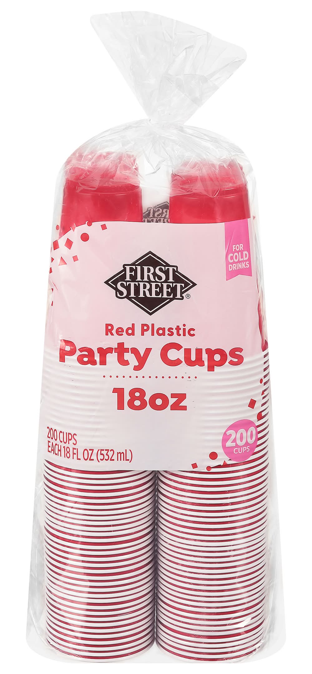 First Street Plastic Party Cups 18 oz, Red (200 ct)