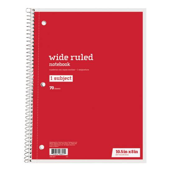Just Basics Red Wide Ruled Spiral Notebook (70 ct)