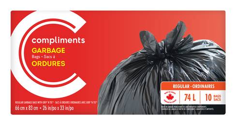 Compliments Sacs À Ordures Noirs Ordinaires 74 L 10 Un / Compliments Garbage Bags Black Regular 74 L Bags