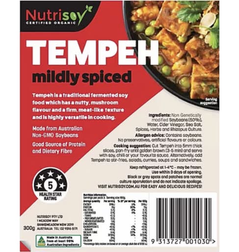 Nutrisoy Tempeh Mildly Spiced 300g