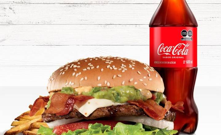 Paquete Guacamole Bacon Burger con Coca Cola Regular 600ml.