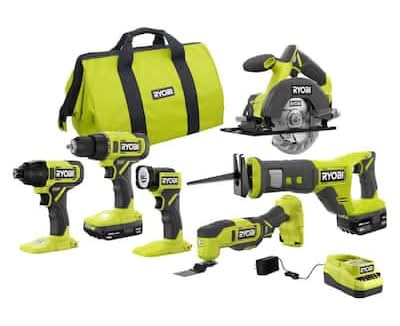 Ryobi One+ 18v Cordless 6-tool Combo Kit With 1.5 Ah Battery, 4.0 Ah Battery, and Charger (7 ct)