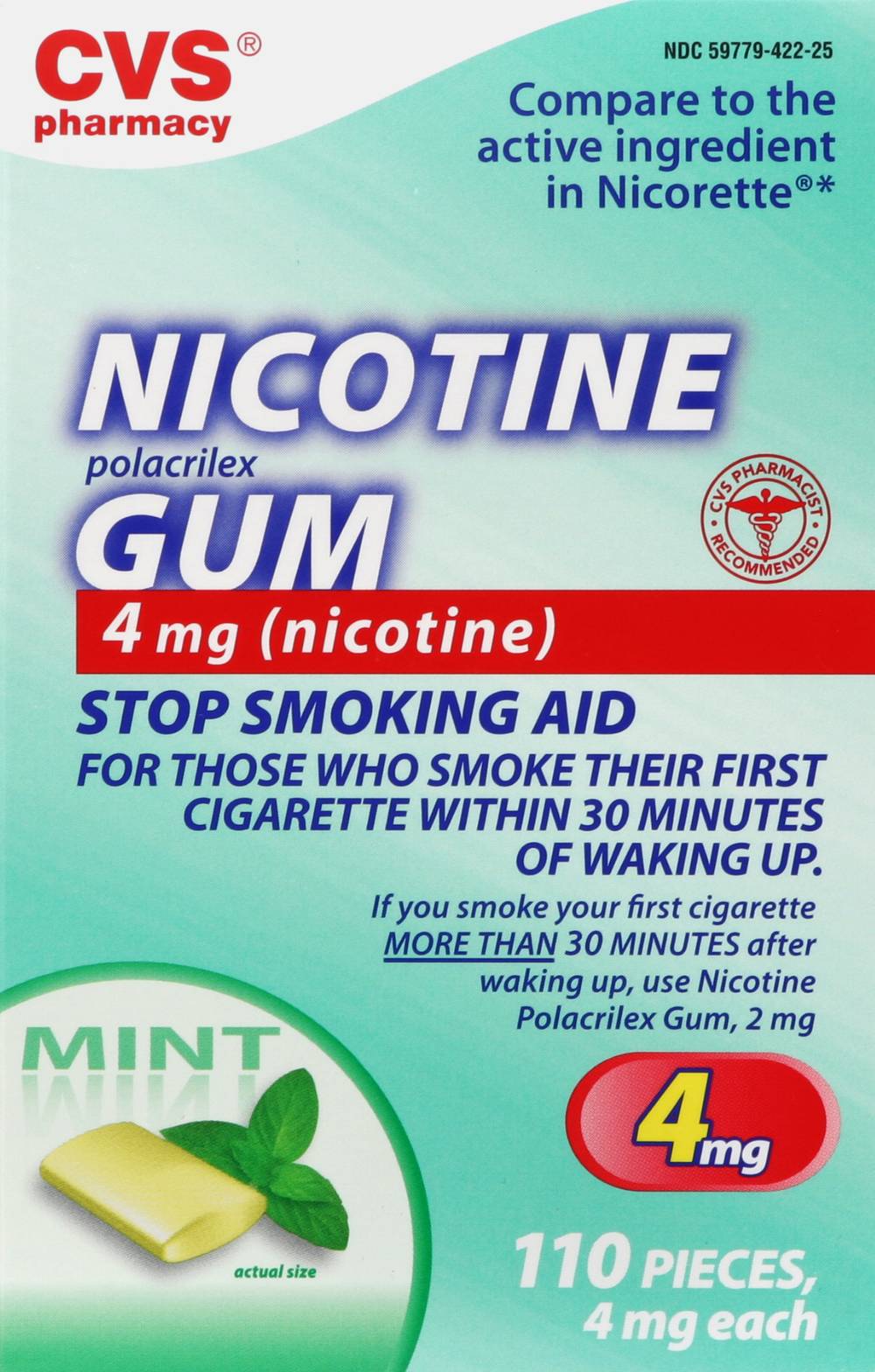 CVS Pharmacy Nicotine Polacrilex Gum 4mg, Mint (110 ct)