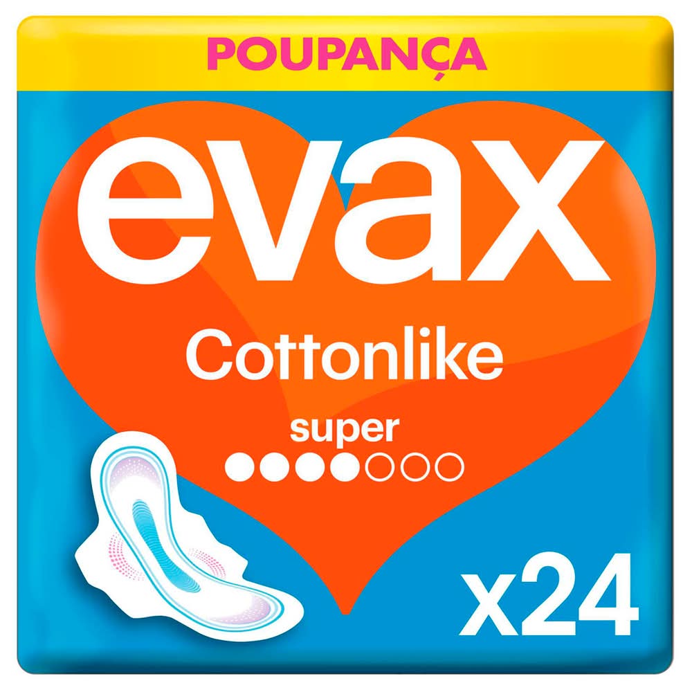 Evax - Pensos Higiénicos Cottonlike Super com Abas, 24 unidades