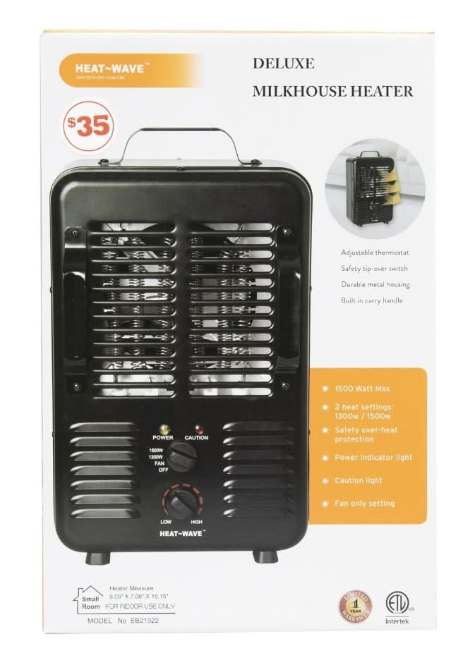 Heat Wave Deluxe Milkhouse Style Portable Electric Heaters, Black