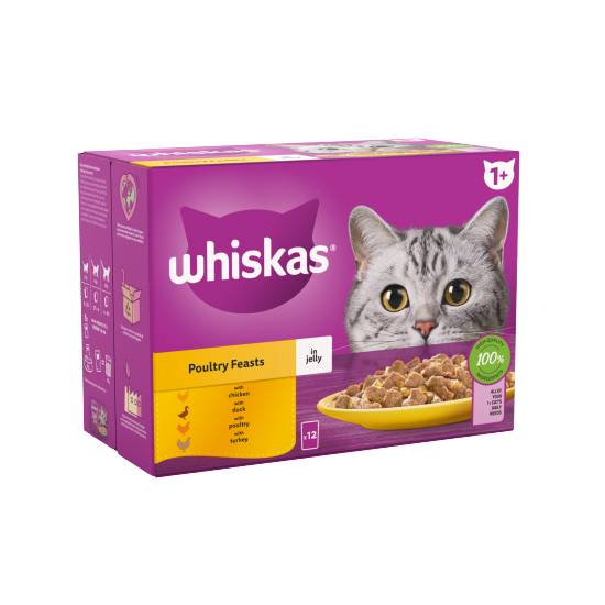 Whiskas 1+ Poultry Feasts in Jelly 12 X 85g (1.02kg)