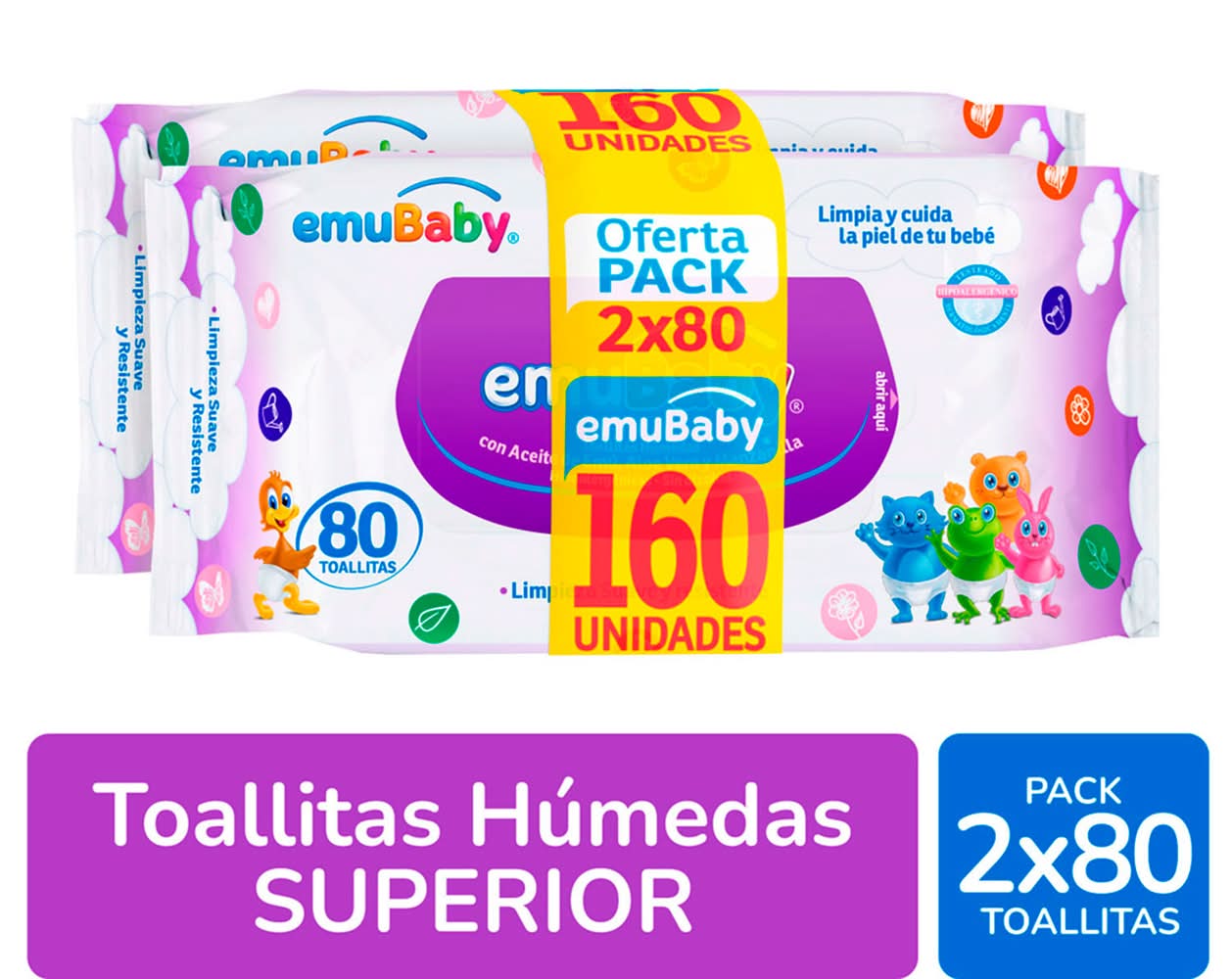 Emubaby · Toallitas húmedas superior (2 x 80 un)