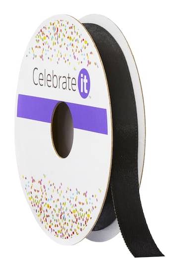 Celebrate It Satin Ribbon, 3/8 in X 5 yd, Black