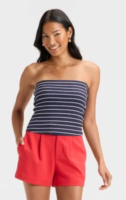 Women's Tube Top - A New Day™ Navy Striped L