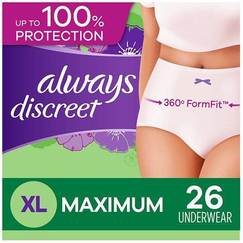 Always Discreet Incontinence Underwear for Women, Maximum Absorbency XL - 26.0 ea