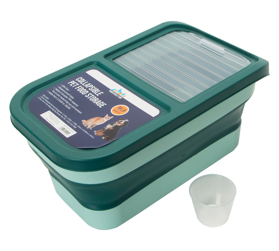 Collapsible Pet Food Storage Container 18lb Capacity Green