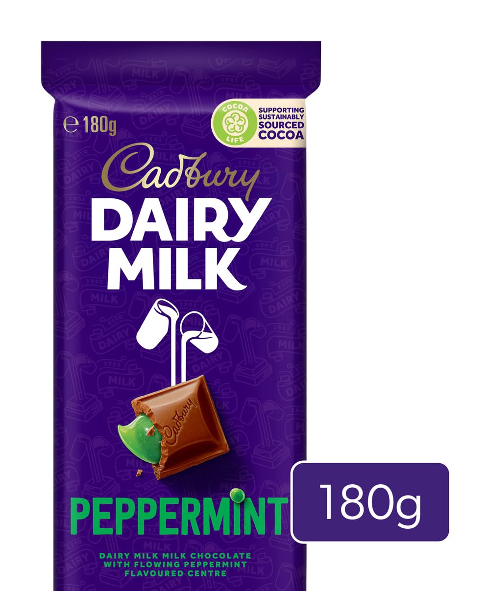 Cadbury Dairy Milk Chocolate Bar, Peppermint (180g)