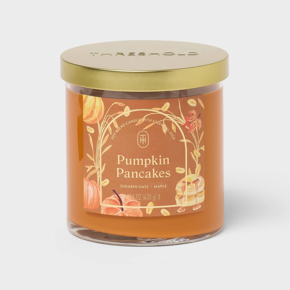 Threshold 2 Wick Glass Jar Candle With Lid, Pumpkin Pancakes (15.1 oz)