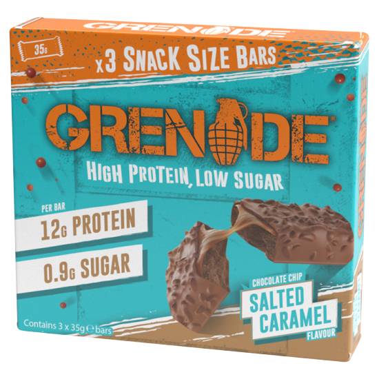Grenade Snack Size Bars Chocolate Chip Salted Caramel Flavour 3 X 35g