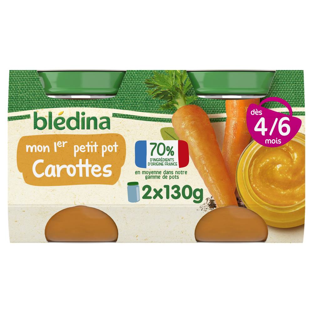 Bl�édina - Petit pot de purée de carottes adapté aux bébés de 4 à 6 mois (2 pièces)