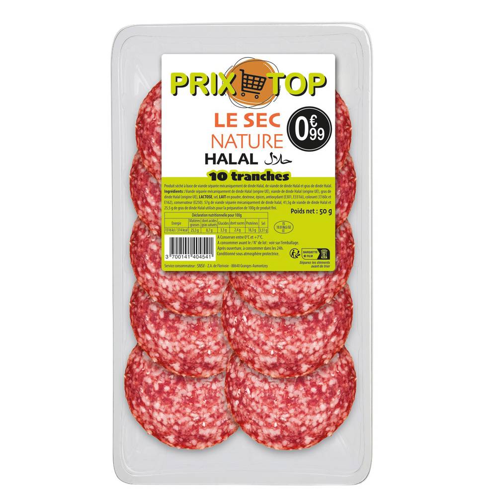 Prix Top - Saucisson sec halal nature (10 tranches)