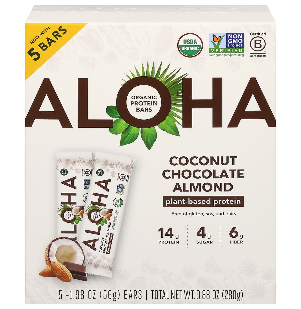 Aloha Plant Based Organic Protein Bars, Coconut Chocolate Almond (5 x 1.98 oz)