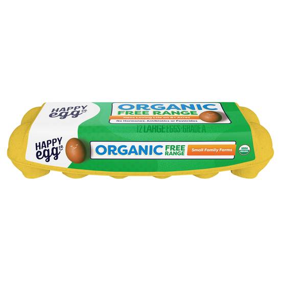 Happy Egg Co. large brown organic free range , grade a, 12 eggs