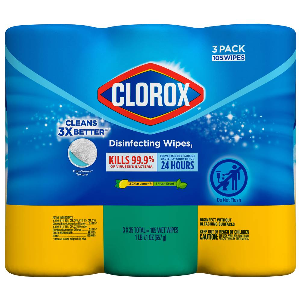 Clorox Disinfecting Wipes, Lemon (3 x 35 ct)