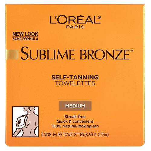 L'Oreal Paris Sublime Sunless Self-Tanning Towelettes, Streak Free, Medium - 6.0 ea