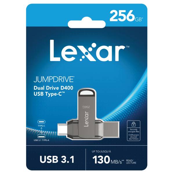 Lexar Jumpdrive Dual Drive D400 256 Gb Usb Flash Drive, Silver