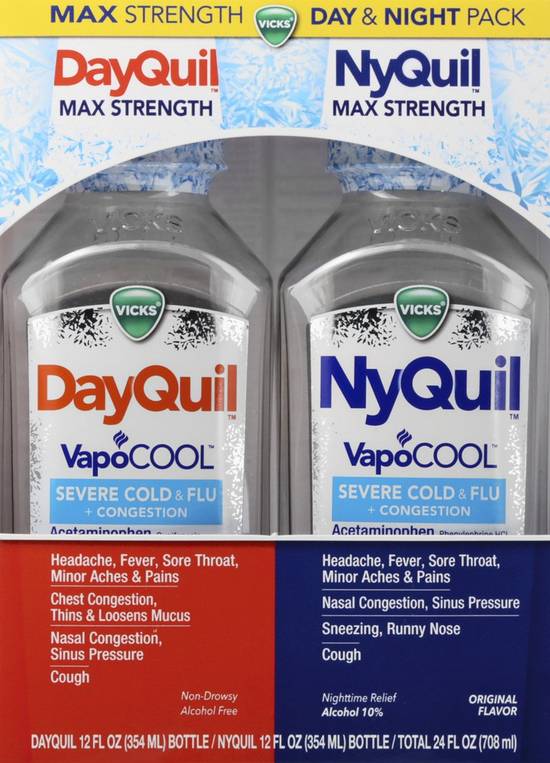 Vicks Dayquil/Nyquil Severe Cold & Flu Relief Syrup (2 pack, 12 fl oz)