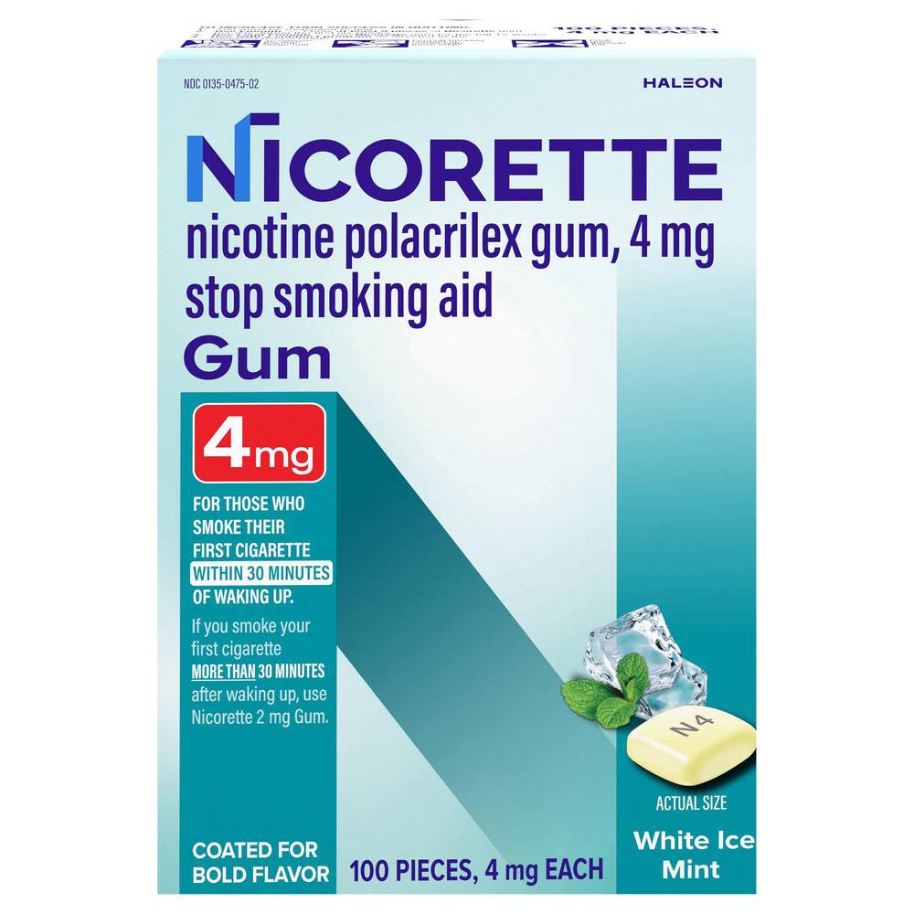 Nicorette Nicotine Polacrilex Gum 4mg, White Ice Mint