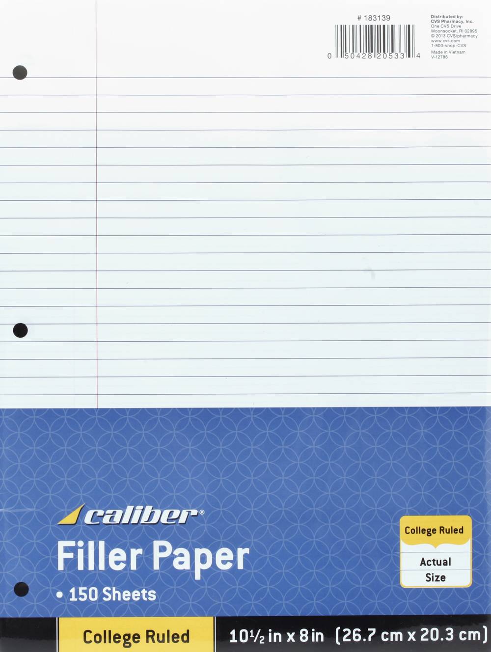 Caliber Filler Paper Sheets, White-Blue (150 ct)