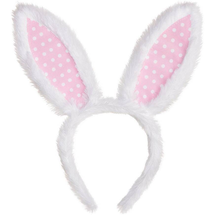 Pink Polka Dot Bunny Ears Fabric Plastic Headband, 5in x 11in