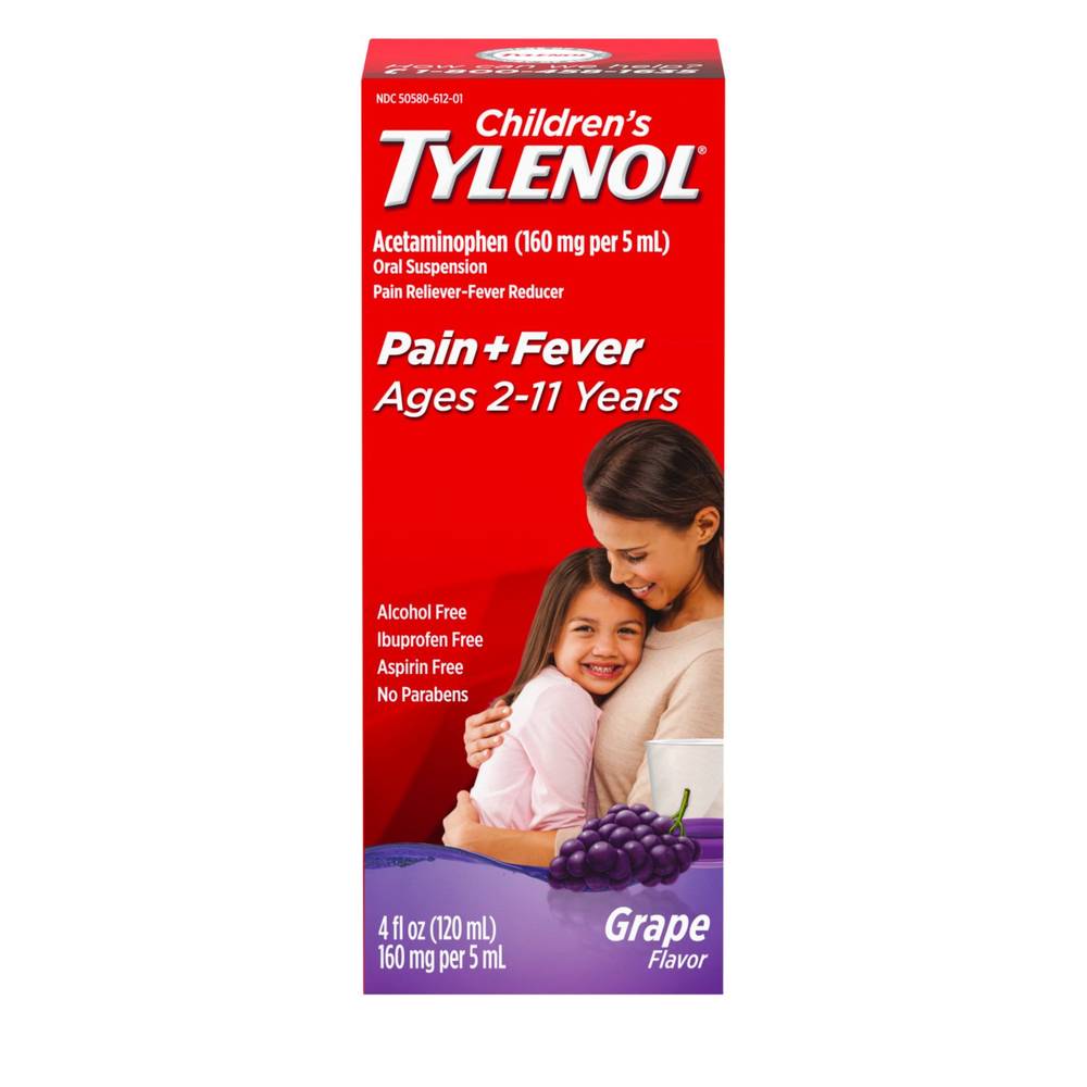 Children's Tylenol Acetaminophen Pain Fever Relief 160 mg Per 5 ml (grape)
