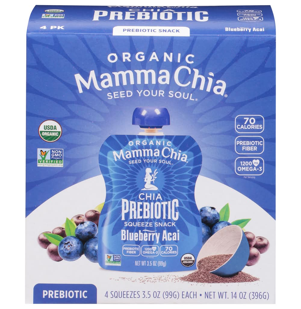 Mamma Chia Prebiotic Squeeze, Blueberry Acai (3.5 oz, 4 ct)