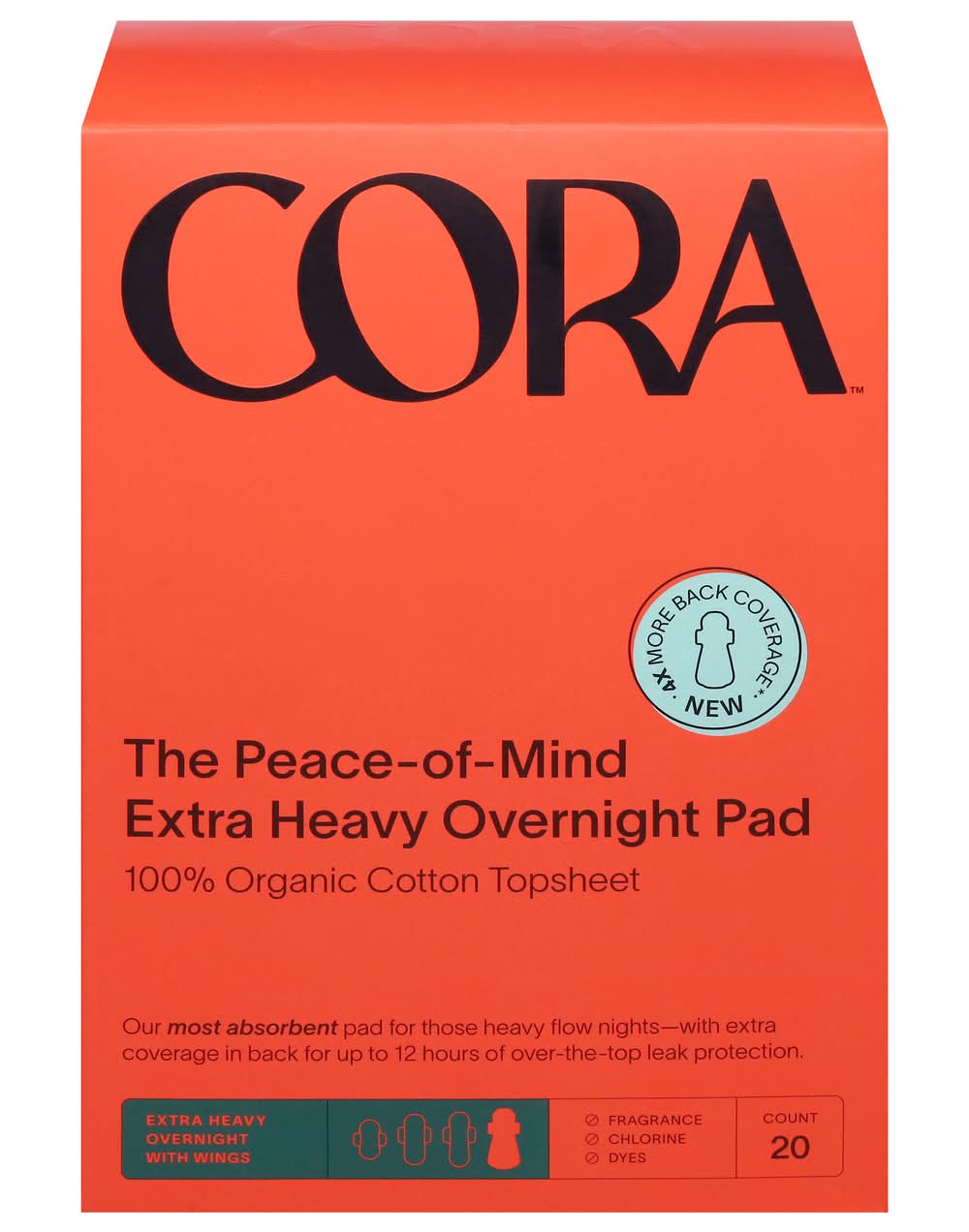 Cora Organic Cotton Topsheet Wings Extra Heavy Overnight Pads (20 ct)