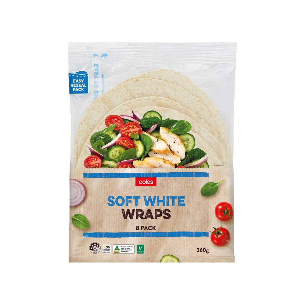 Coles Soft White Wraps 8 pack 360 Gram