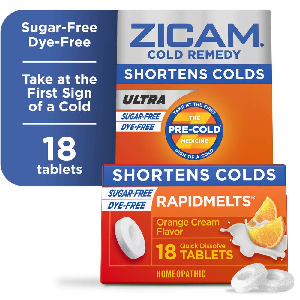 Zicam Rapidmelts Ultra Shortens Cold Tablets, Orange Cream (18 ct)