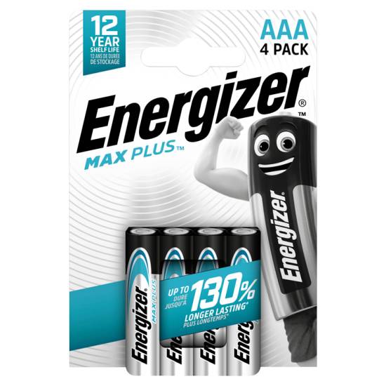 Energizer Max Plus Aaa Batteries, Alkaline, 4 pack
