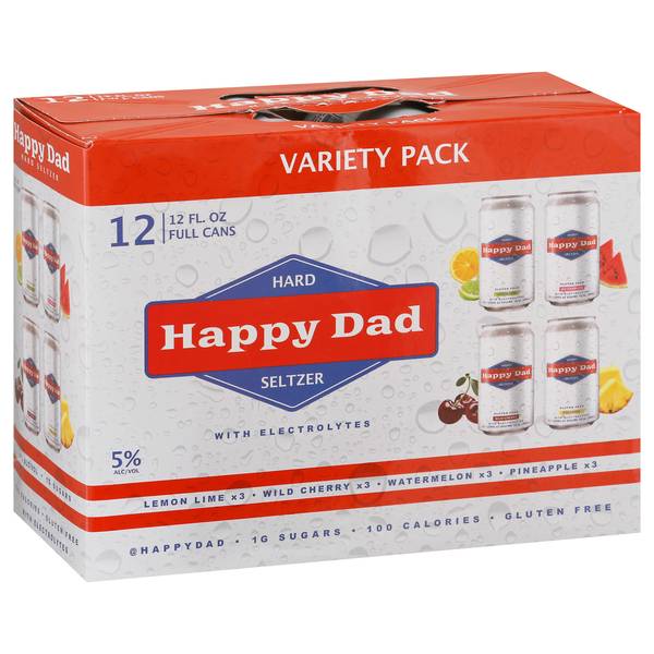 Happy Dad Hard Seltzer With Electrolytes, Variety Pack, 12Pk