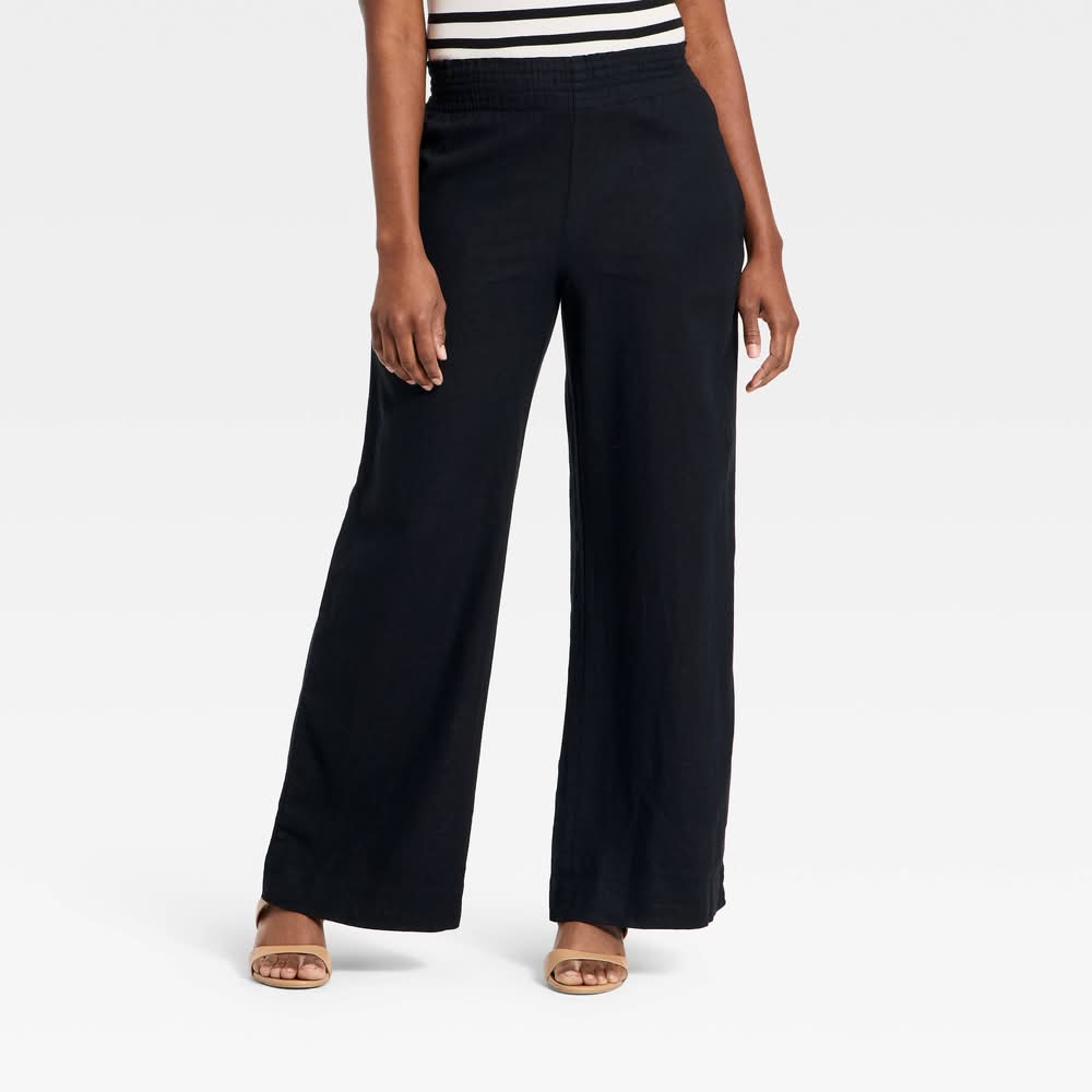 A New Day Linen Wide Leg Pull-On Pants, Women, S, Black