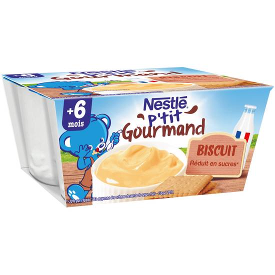 Nestlé - P'tit gourmand crème dessert biscuitée aliment pour bébés dès 6 mois (4 pièces)