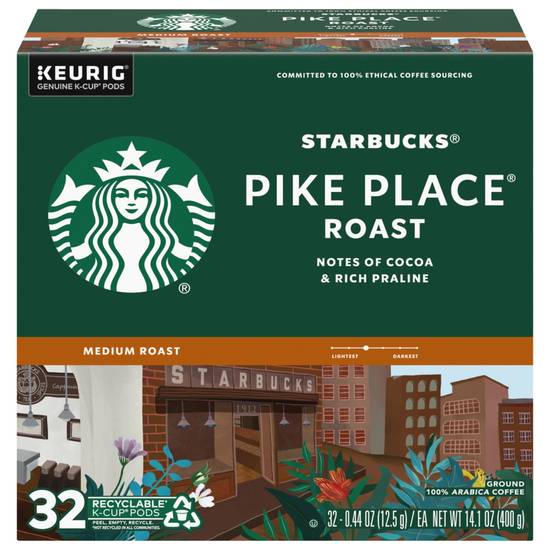 Starbucks Pike Place Medium Roast Coffee, K-Cup Pods, 32 CT