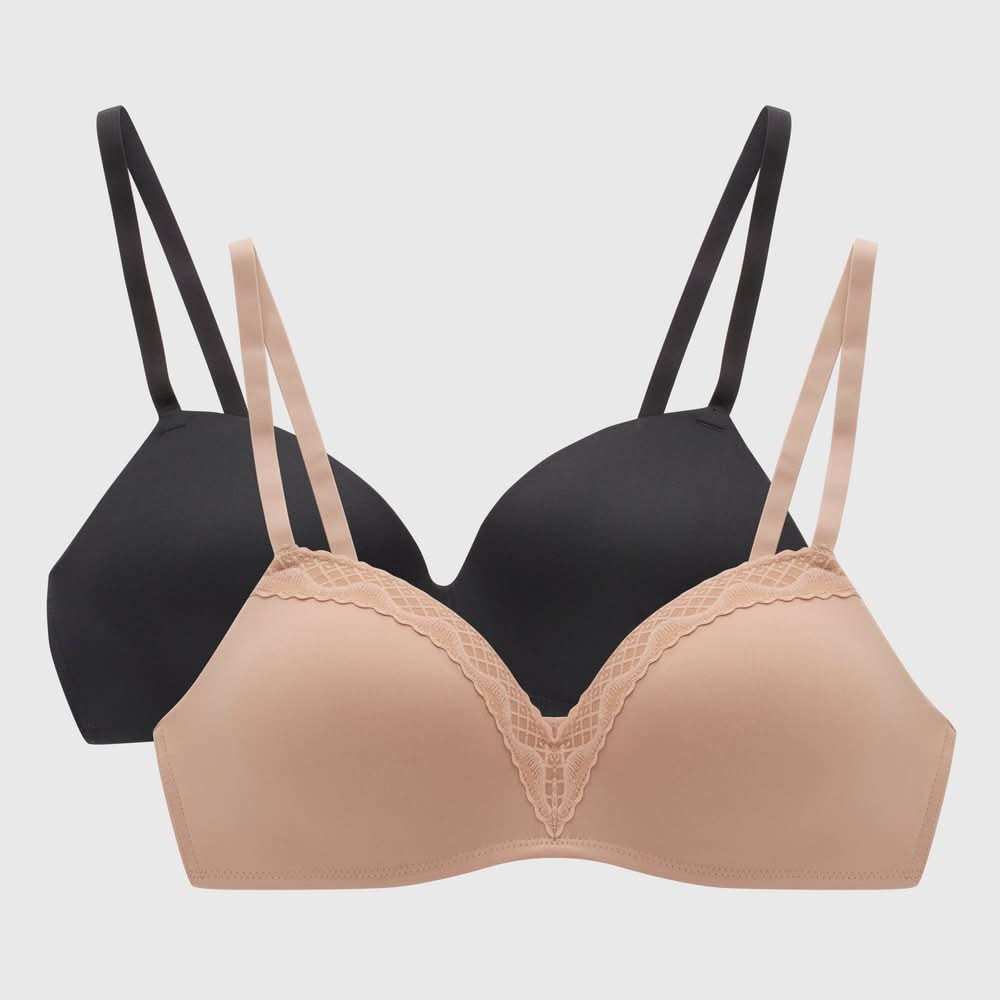 Maidenform Polyester Spandex Blend Modern Demi Wireless T-Shirt Bras, Women, 34B, Black/Almond (2 ct)
