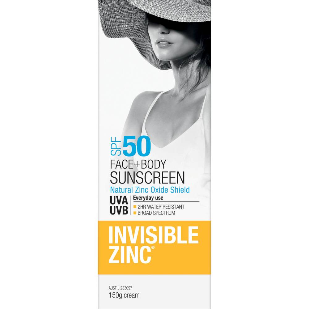 Invisible Zinc Face and Body 2hr Water Resistant SPF50 150g