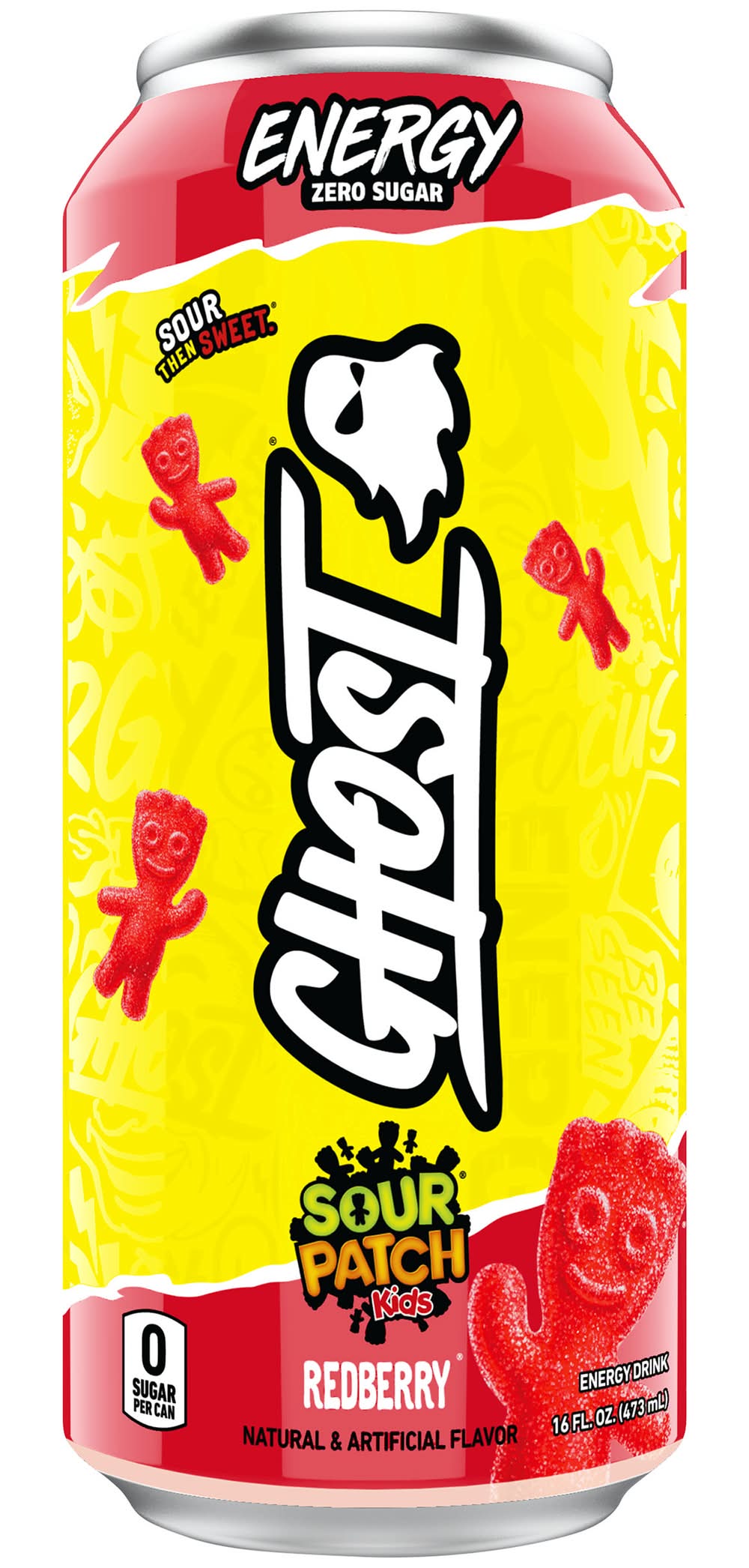 Ghost Zero Sugar Energy Drink, Sour Patch Kids Redberry (16 fl oz)
