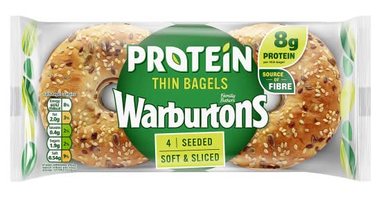 Warburtons Seeded Protein Thin Soft & Sliced Bagels (4 pack)